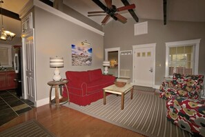 Smart TV, chimenea, libros