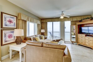 TV, DVD player - Homey Gulf-front condo with pools - walk to the beach & Pier Park (Panama City Beach)