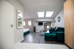 Habitación estándar doble | Zona de estar | Una televisión de pantalla plana