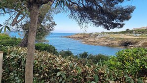 A coastal landscape with rocky terrain, dense vegetation, and a clear view of the sea. - La Calanque 263 villa (Les Issambres)
