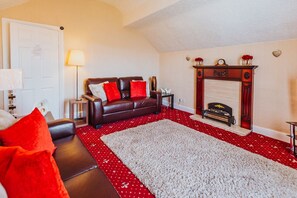 Flat-screen TV, fireplace, DVD player