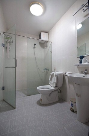 Sèche-cheveux, serviettes fournies, savon, papier toilette