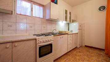 Basic Apartment | Private kitchen | Fridge, oven, stovetop, cookware/dishes/utensils