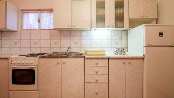 Basic Apartment | Private kitchen | Fridge, oven, stovetop, cookware/dishes/utensils