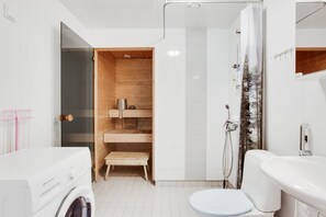Standard Apartment, 1 Bedroom, Sauna | Bathroom | Shower, bidet, towels, toilet paper