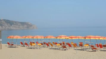 On the beach, beach umbrellas