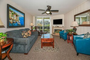 TV, fireplace, DVD player, foosball