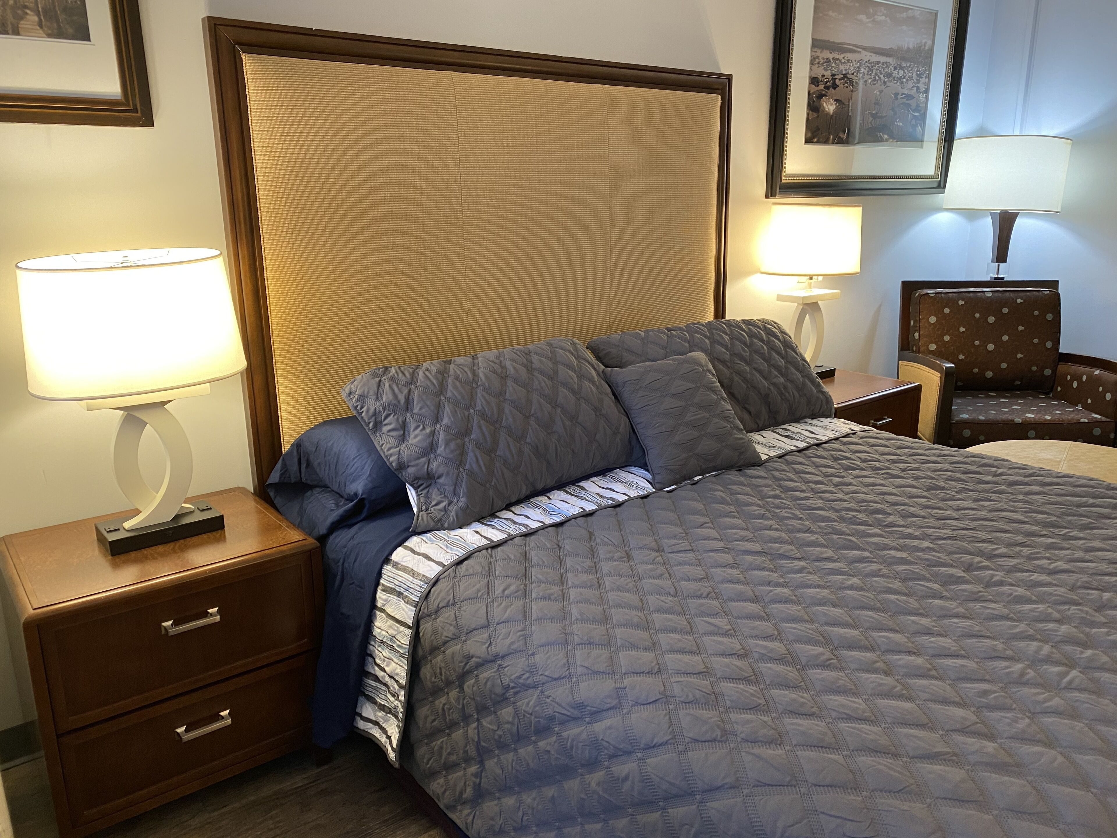 Desk, laptop workspace, free WiFi, bed sheets