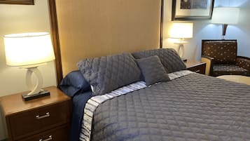 Desk, laptop workspace, free WiFi, bed sheets