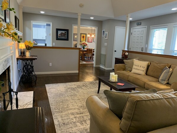 Smart TV, fireplace, video games, DVD player