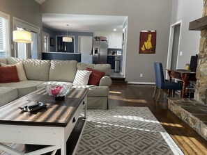 Smart TV, fireplace, video games, DVD player