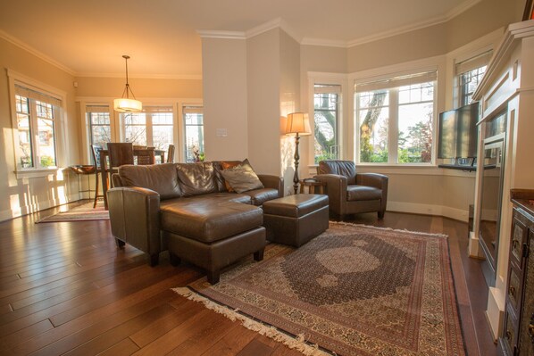 TV, fireplace, music library, stereo