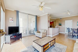 TV, DVD player, video library