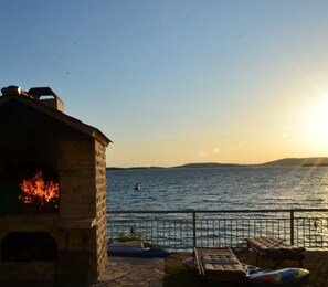 Utsikt mot strand/hav