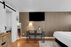 1 bedroom, desk, iron/ironing board, travel cot