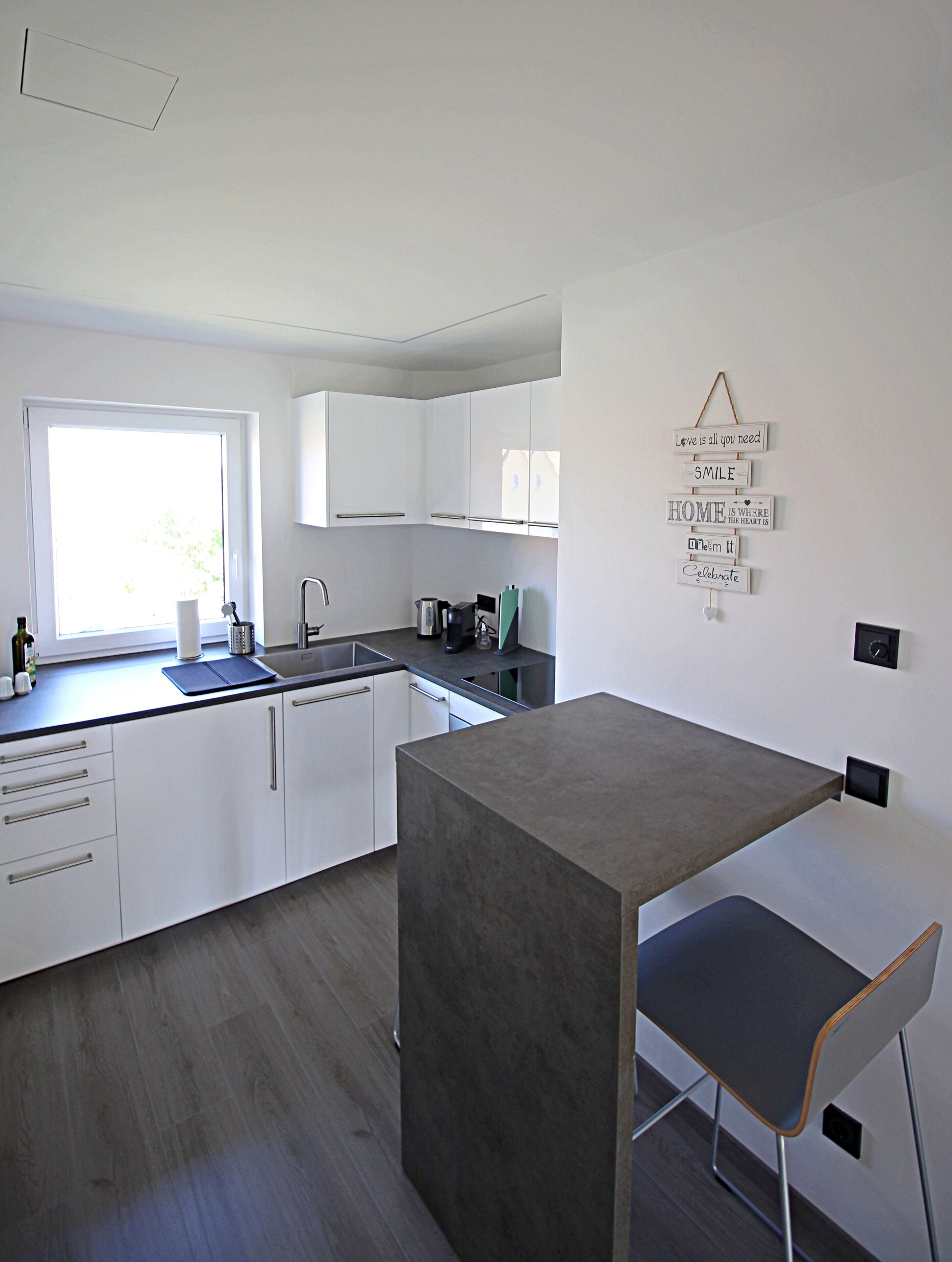 Full-size fridge, oven, stovetop, espresso maker