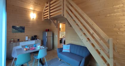 Small brand new wooden chalet on 2 levels with terrace