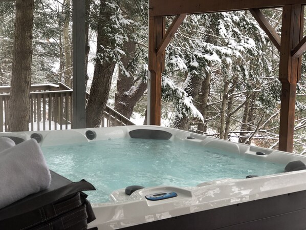 Outdoor spa tub - Lakefront 7 Bedrooms! Private Dock Swim! Fish! Boat! Newly renovated (Mongaup Valley)