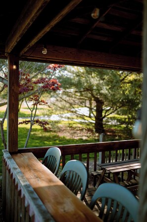 Property grounds - Beautiful and Historic Log Cabin: cozy, quiet, huge hot tub! Quiet getaway! (Goshen)