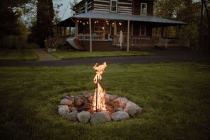 Property grounds - Beautiful and Historic Log Cabin: cozy, quiet, huge hot tub! Quiet getaway! (Goshen)