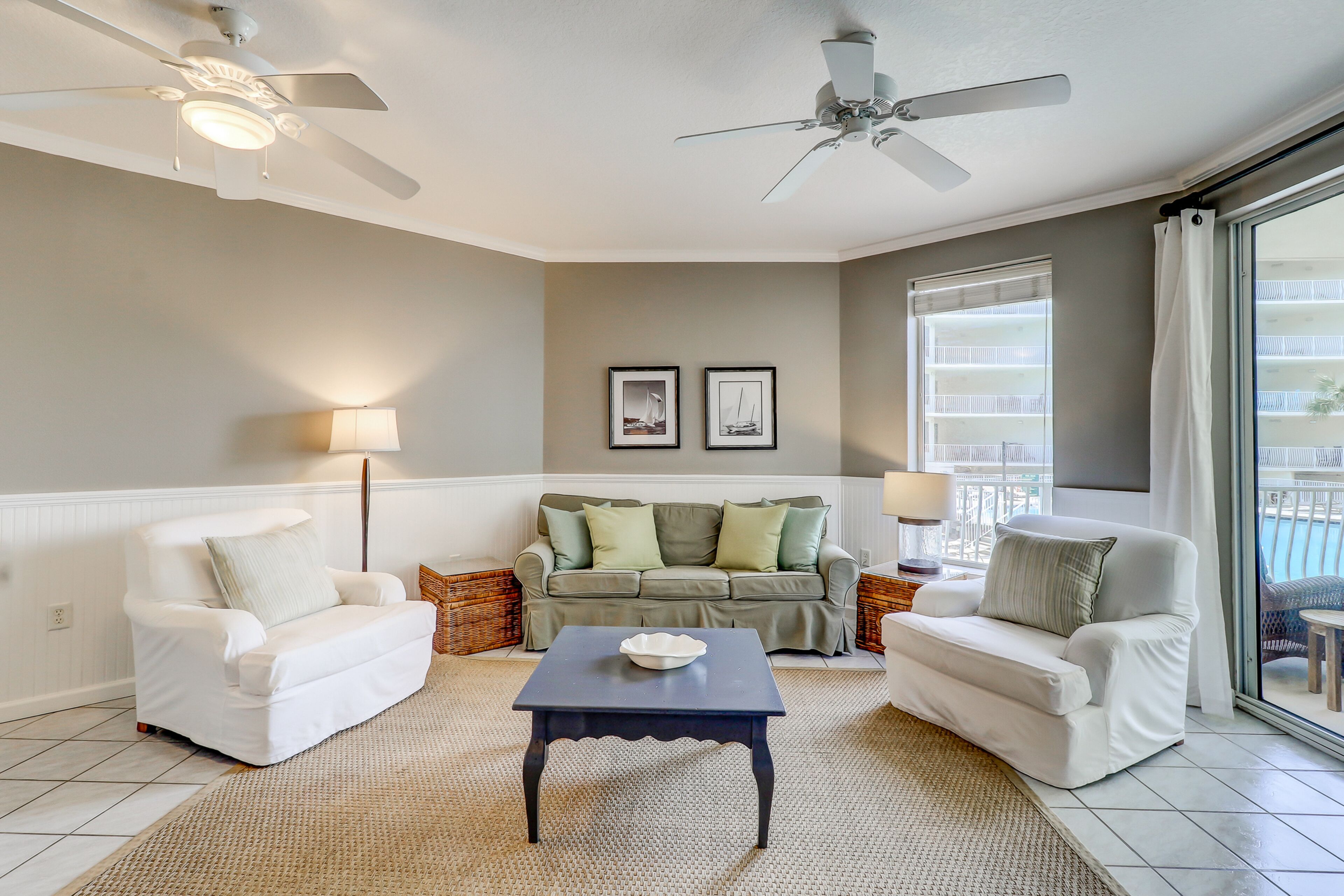Two-bedroom with bunks, balcony overlooking pool & on-site pickleball