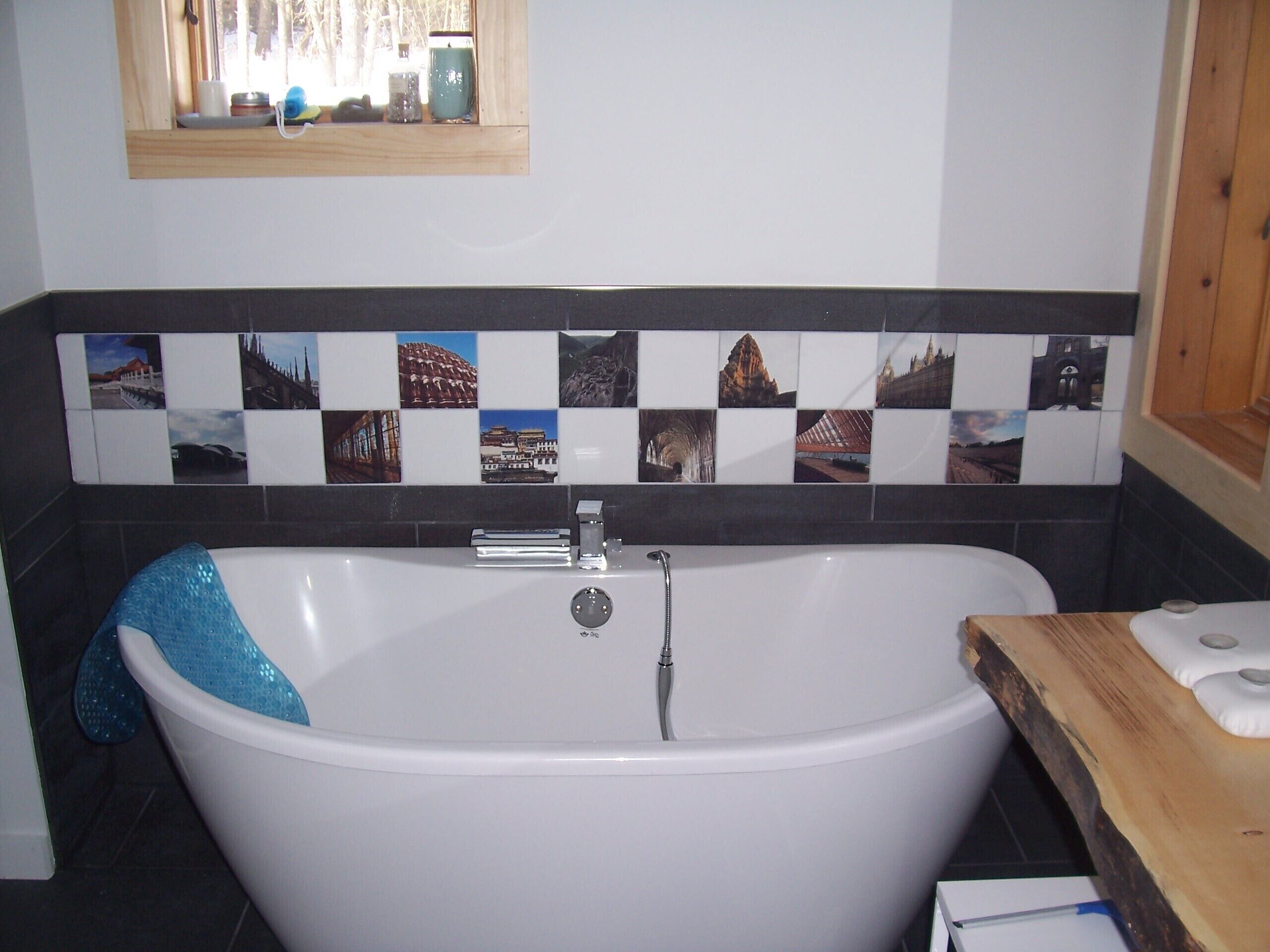 Our half moon tub and beautiful tiling...
