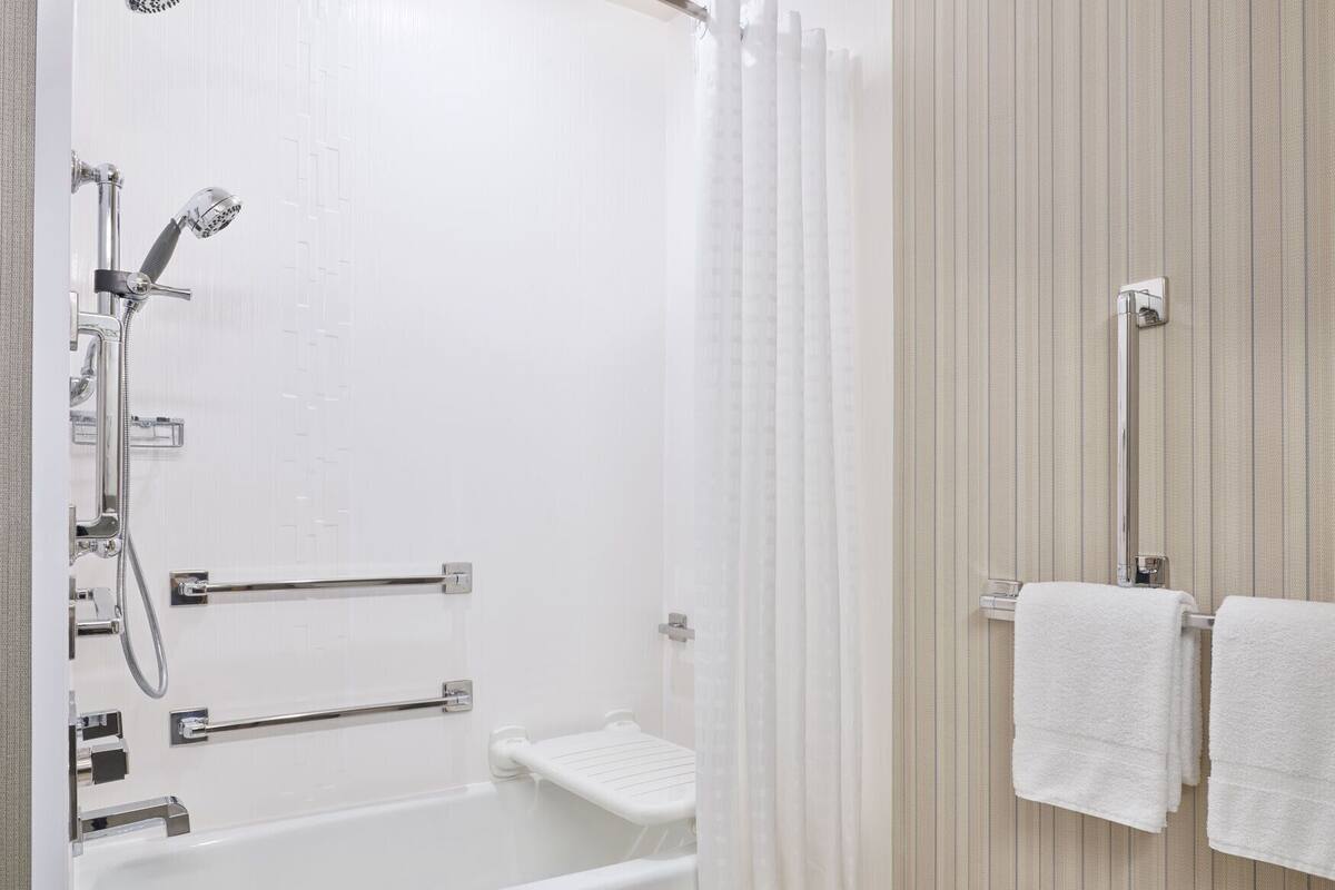 room, 1 king bed with sofa bed (mobility/hearing accessible, tub) | bathroom | rainfall showerhead, designer toiletries, hair dryer, towels