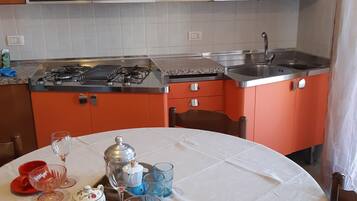 Kühlschrank, Mikrowelle, Herdplatte, Kochgeschirr/Geschirr/Besteck