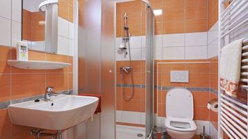 Apartment, 1 Bedroom (Skrlatno Jabolko) | Bathroom | Shower, hair dryer, slippers, towels