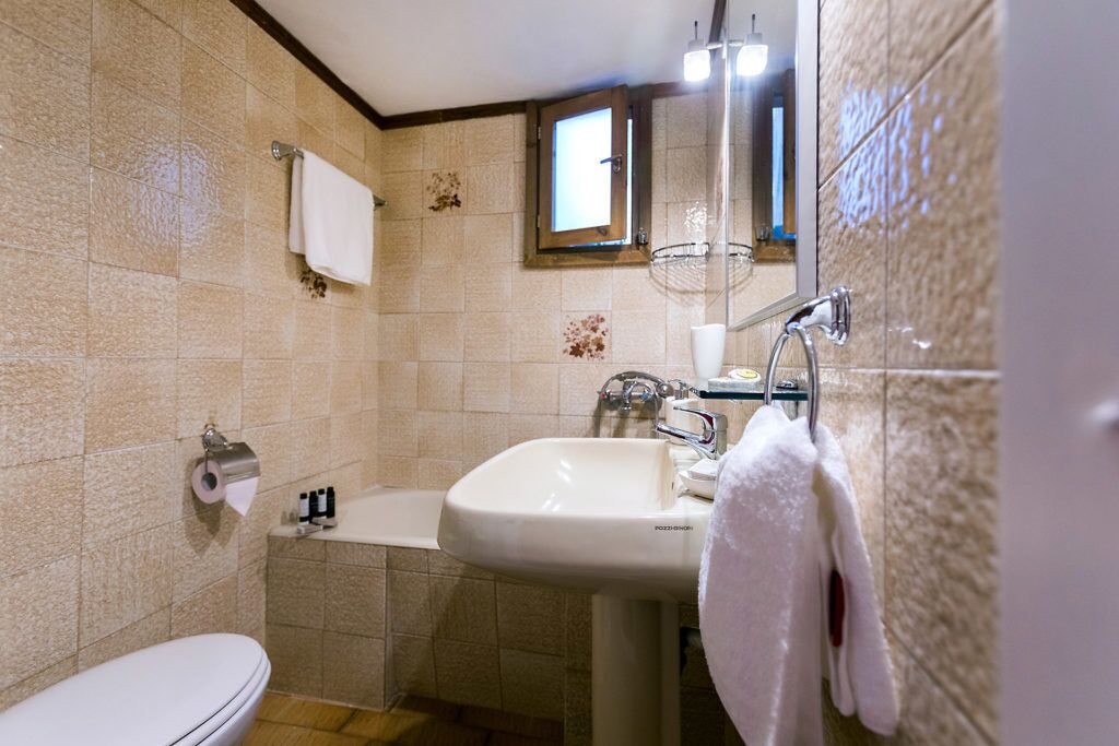 Une salle de bain avec des toilettes, un lavabo et une douche.
