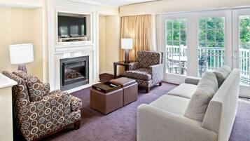 TV, fireplace, DVD player, foosball