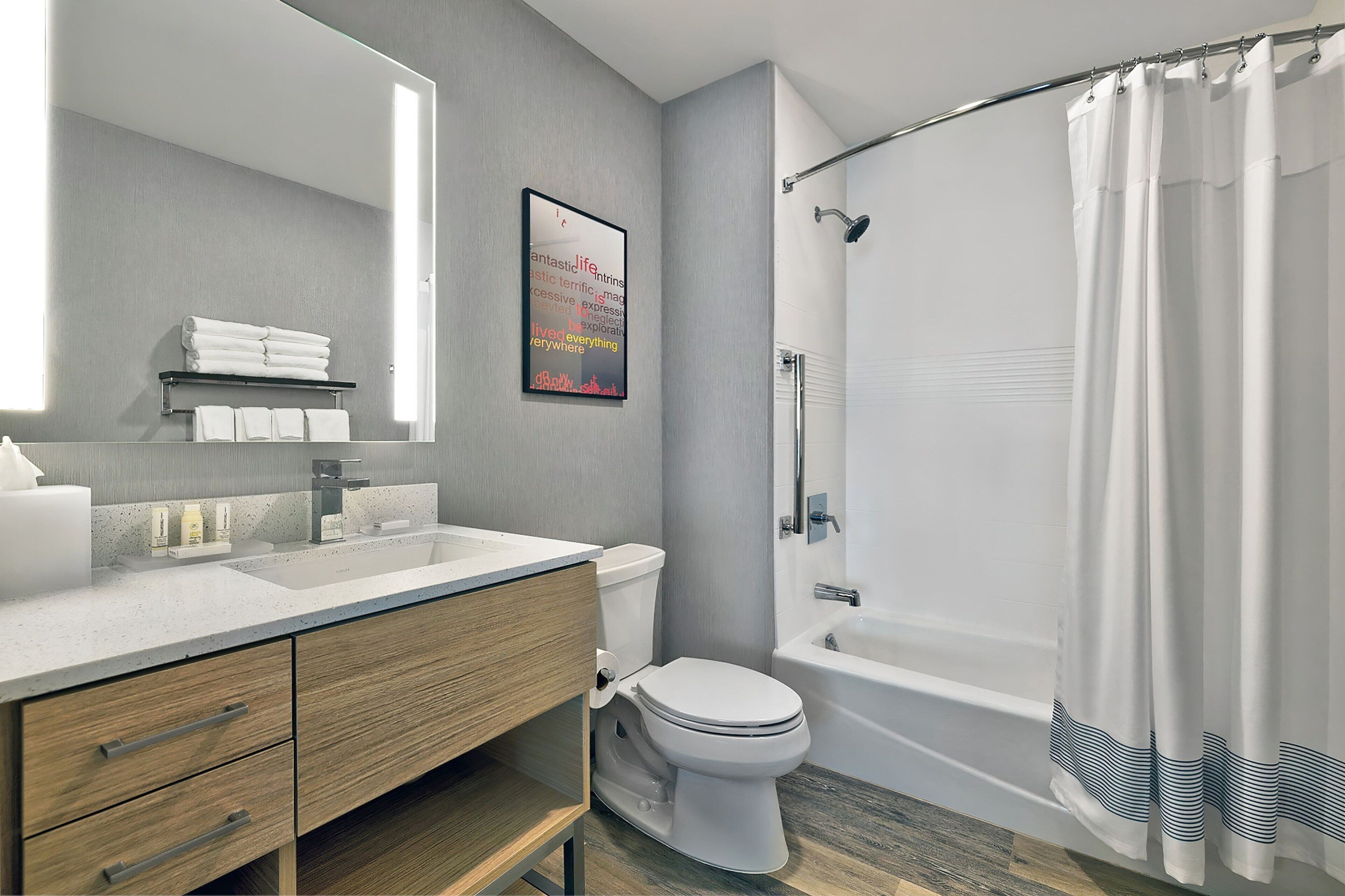 free toiletries, hair dryer, towels