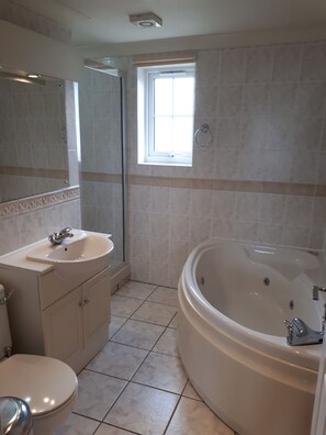 Douche, baignoire à remous, papier de toilette