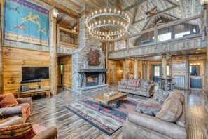Smart TV, fireplace, video games, DVD player