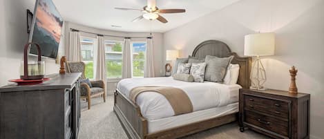 4 bedrooms, blackout curtains, iron/ironing board, WiFi
