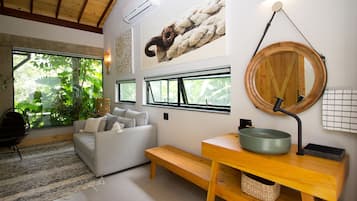 Superior Chalet, 1 King Bed with Sofa bed, Jetted Tub, Garden View | Living room | 40-inch LED TV with satellite channels, TV, DVD player