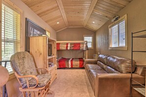 TV, fireplace, books, video library - Fireplace, Deck & Mtn Views: Grand Lake Home! (Grand Lake)
