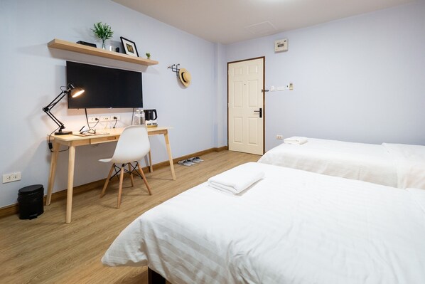 Desk, free WiFi, bed sheets