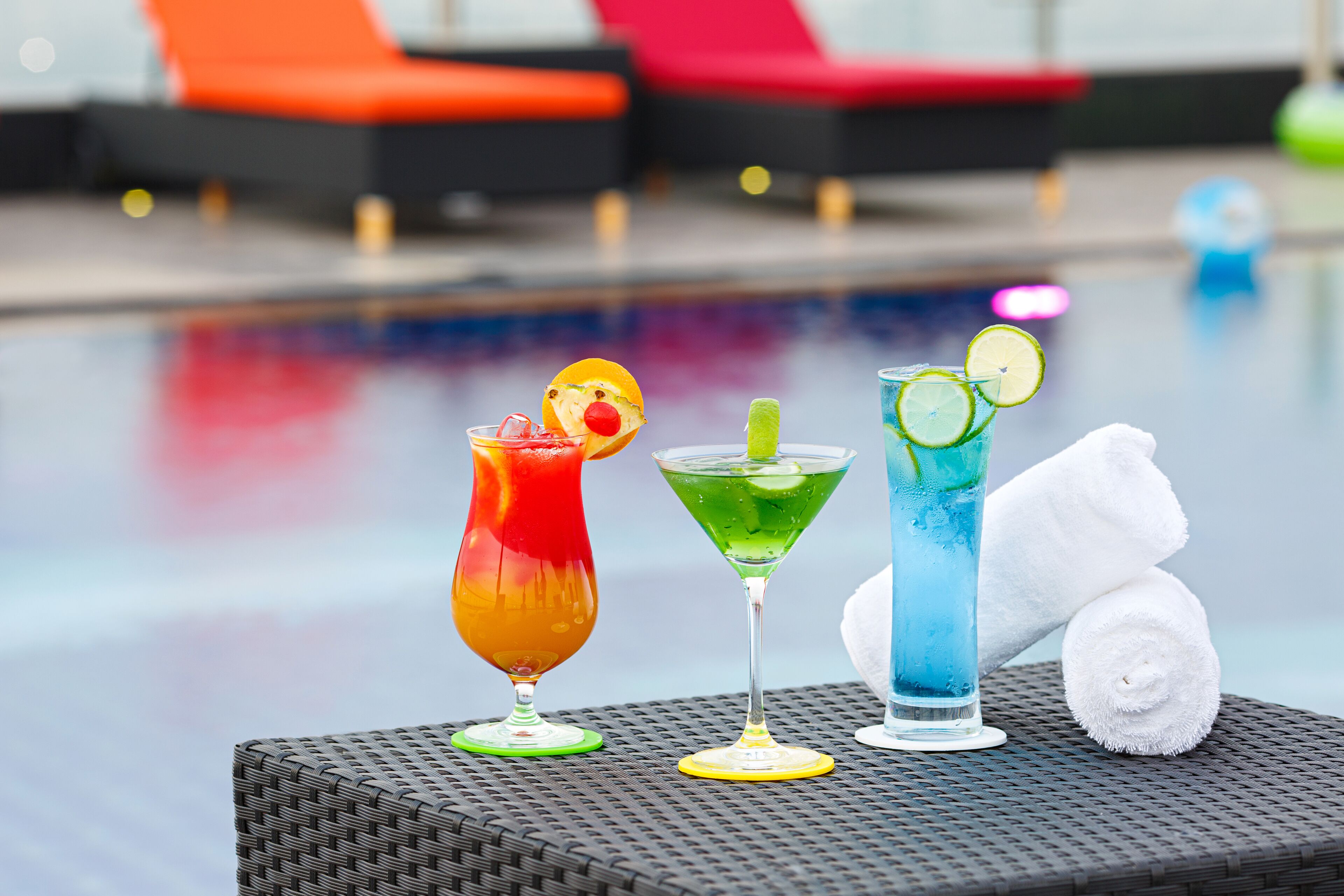 Outdoor pool, open 8:00 AM to 9:00 AM, pool umbrellas, pool loungers