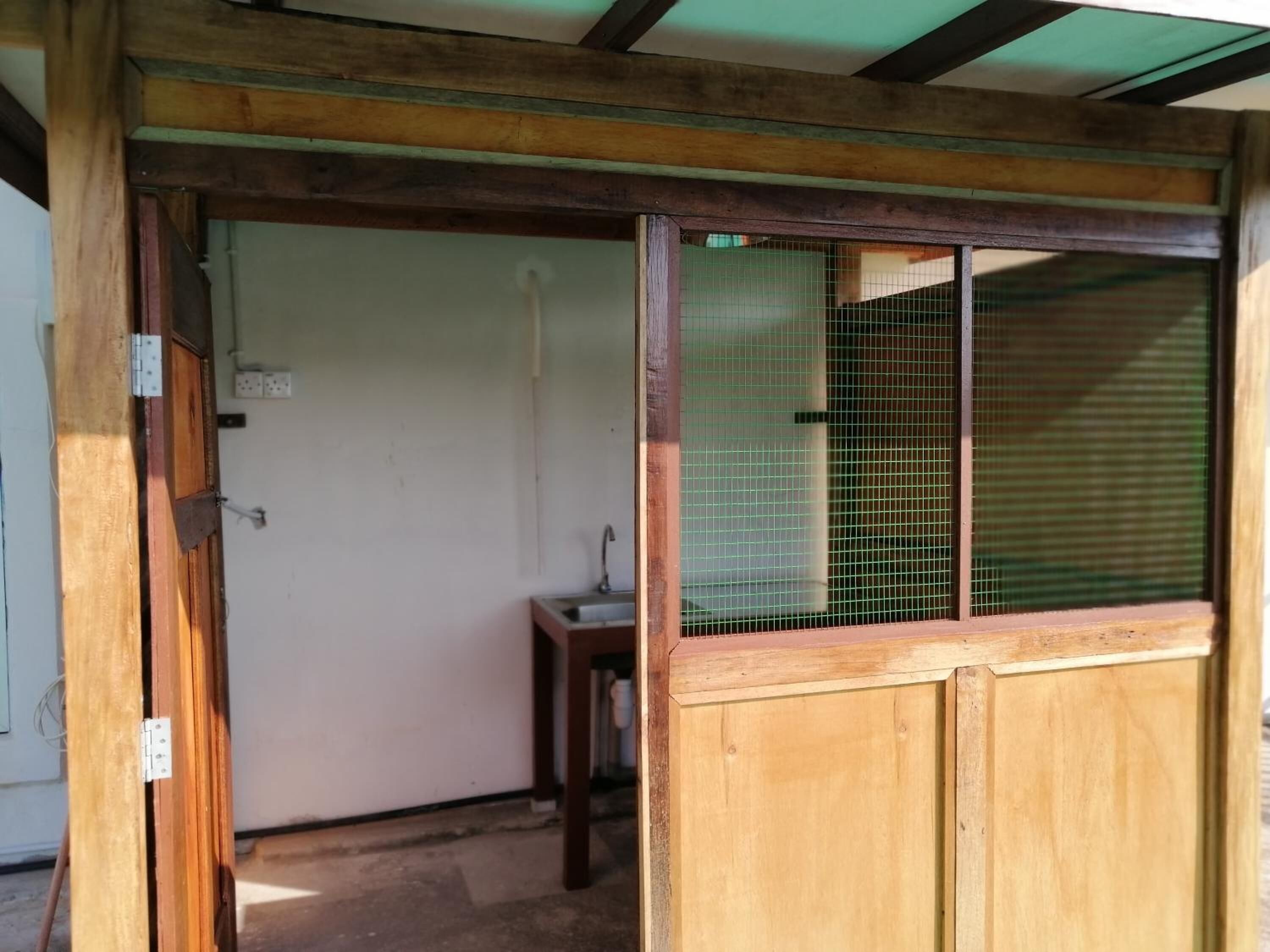 Shower, rainfall showerhead, slippers, towels