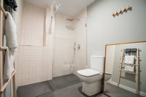 Combined shower/tub, hair dryer