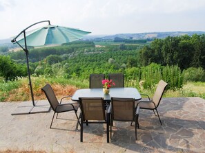 Outdoor dining - Lovely apartment in villa for 6 people with WIFI, pool, terrace and pets allowed (Moglia)