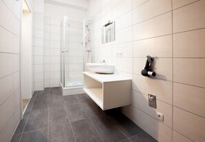 Douche, séchoir à cheveux, papier de toilette