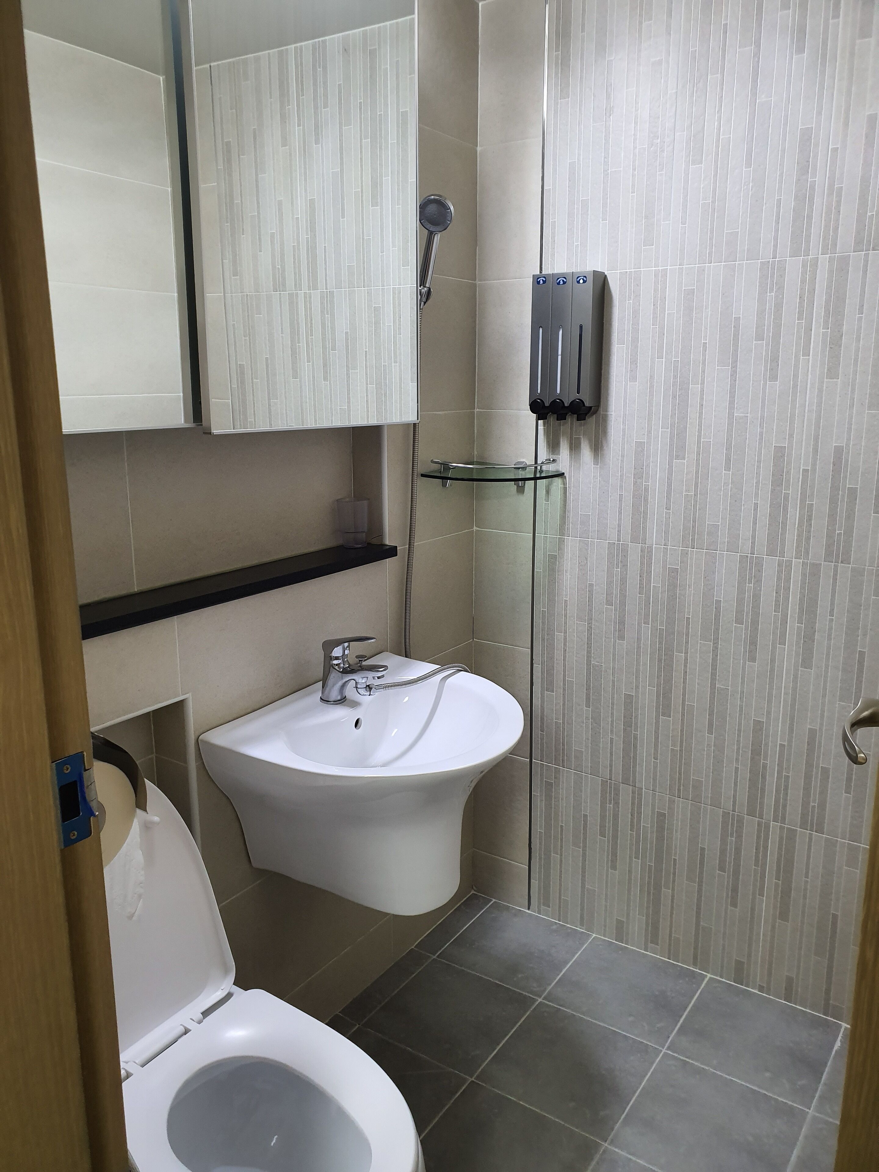 family apartment, city view | bathroom | shower, free toiletries, hair dryer, slippers