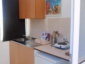 Fridge, stovetop, cookware/dishes/utensils
