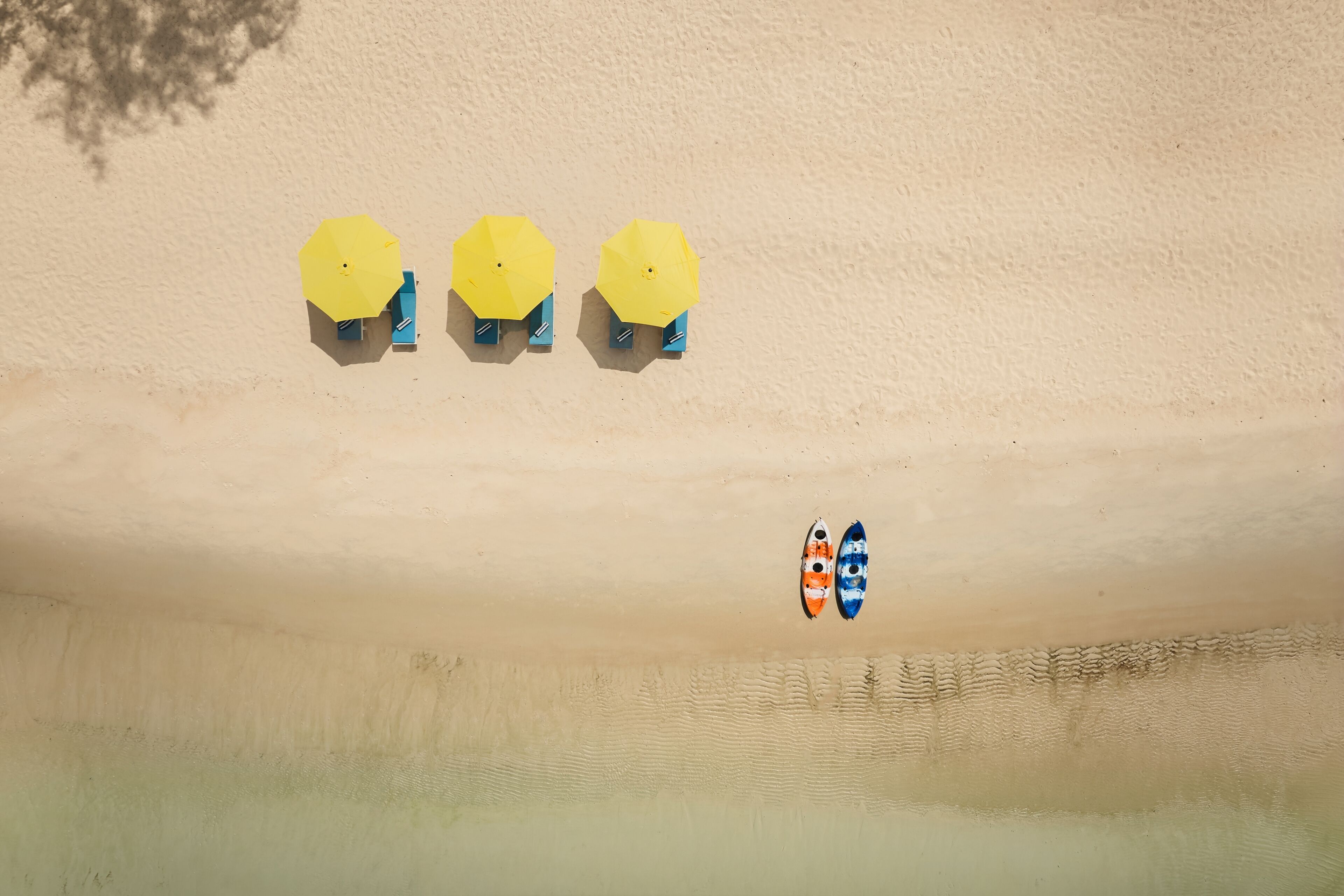 On the beach, white sand, kayaking