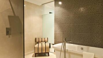 Shower, towels, toilet paper