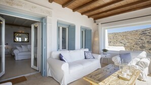 Luxury Villa, Multiple Bedrooms, Private Pool, Sea View | Terrace/patio - Villa Aerie - Sweeping sea views, eclectic style  by VillaRentalsgr (Mykonos)
