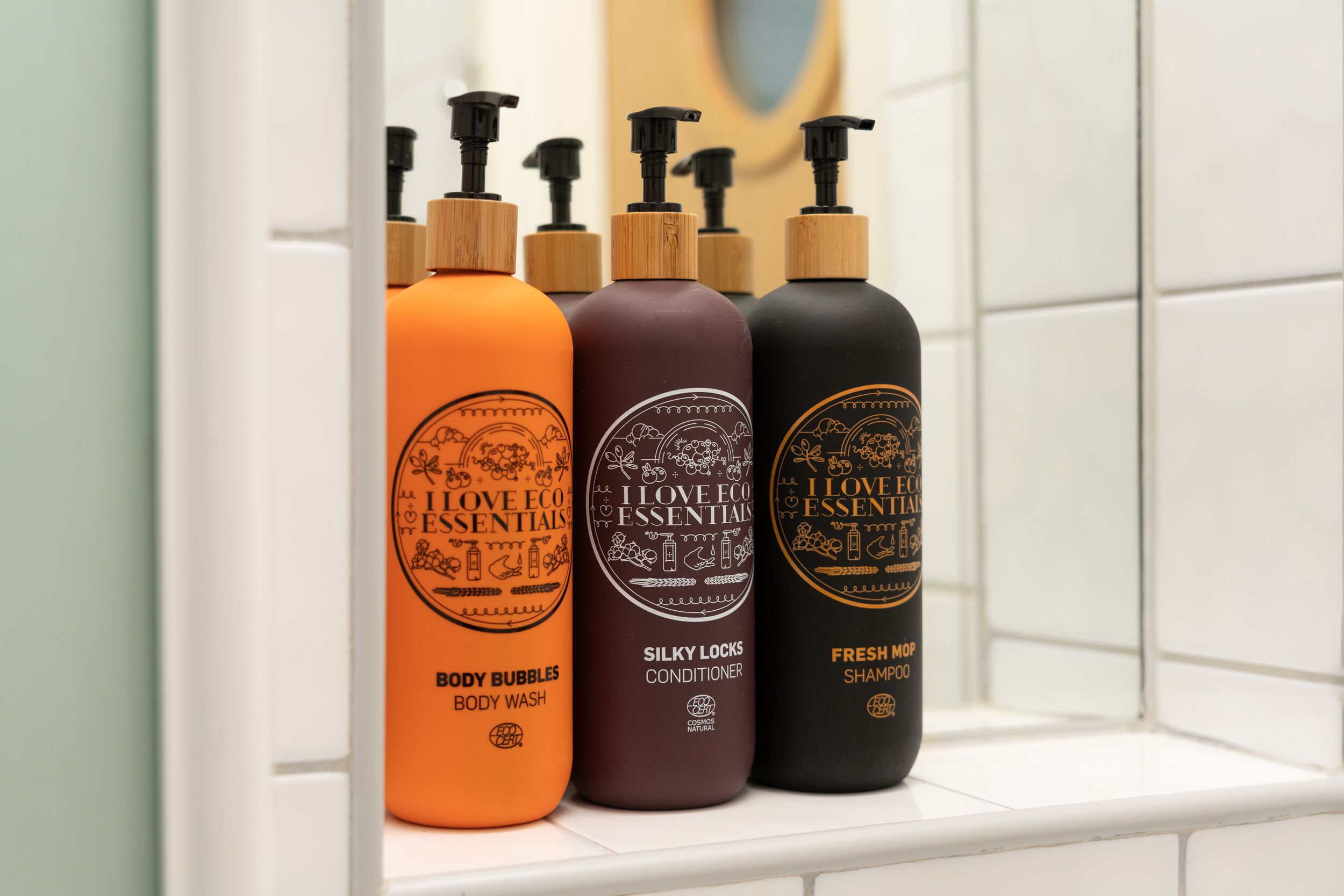 shower, eco-friendly toiletries, towels