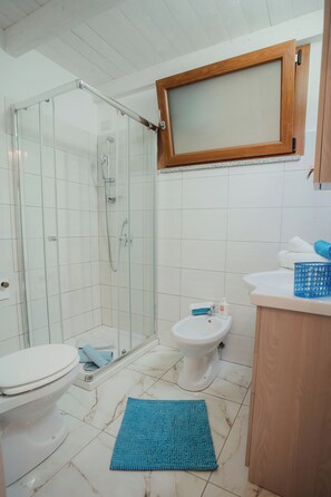 Dusche, Haartrockner, Bidet, Handtücher